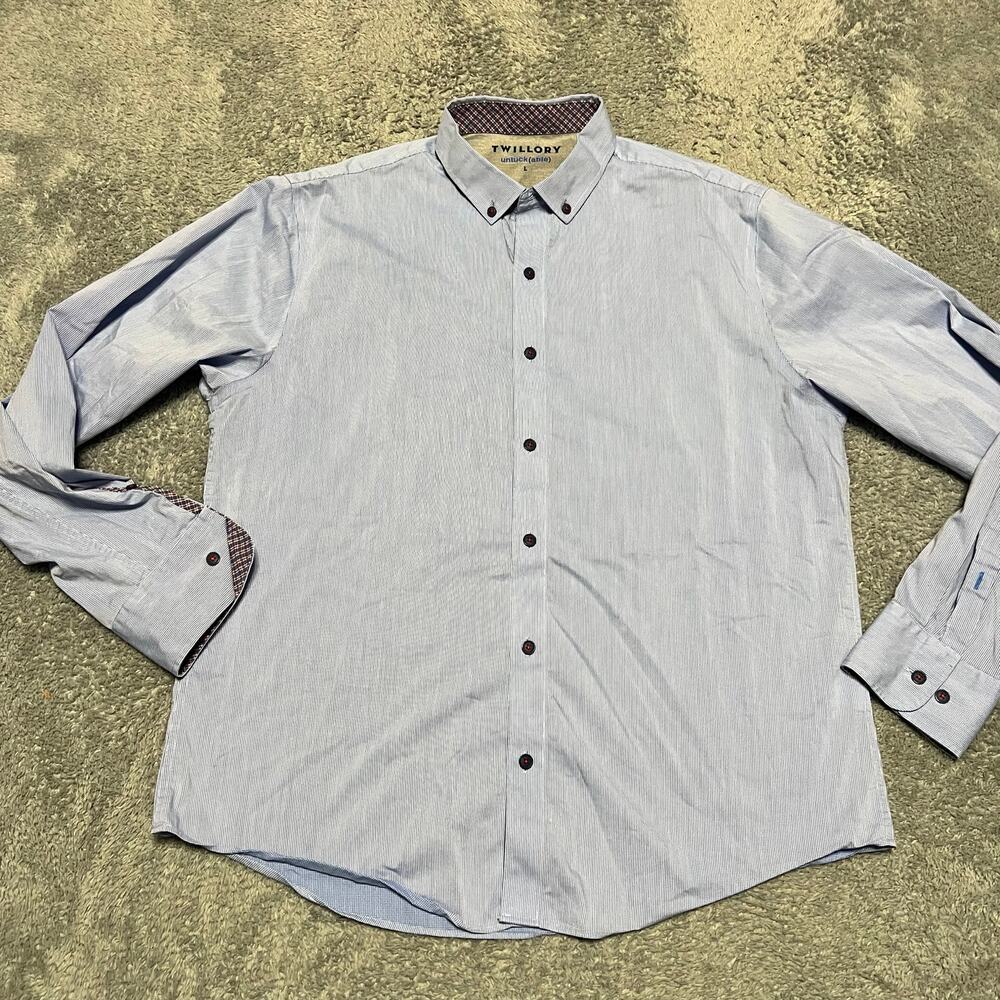 Twillory Untuckable Shirt Mens Large Blue Button Down Patterened